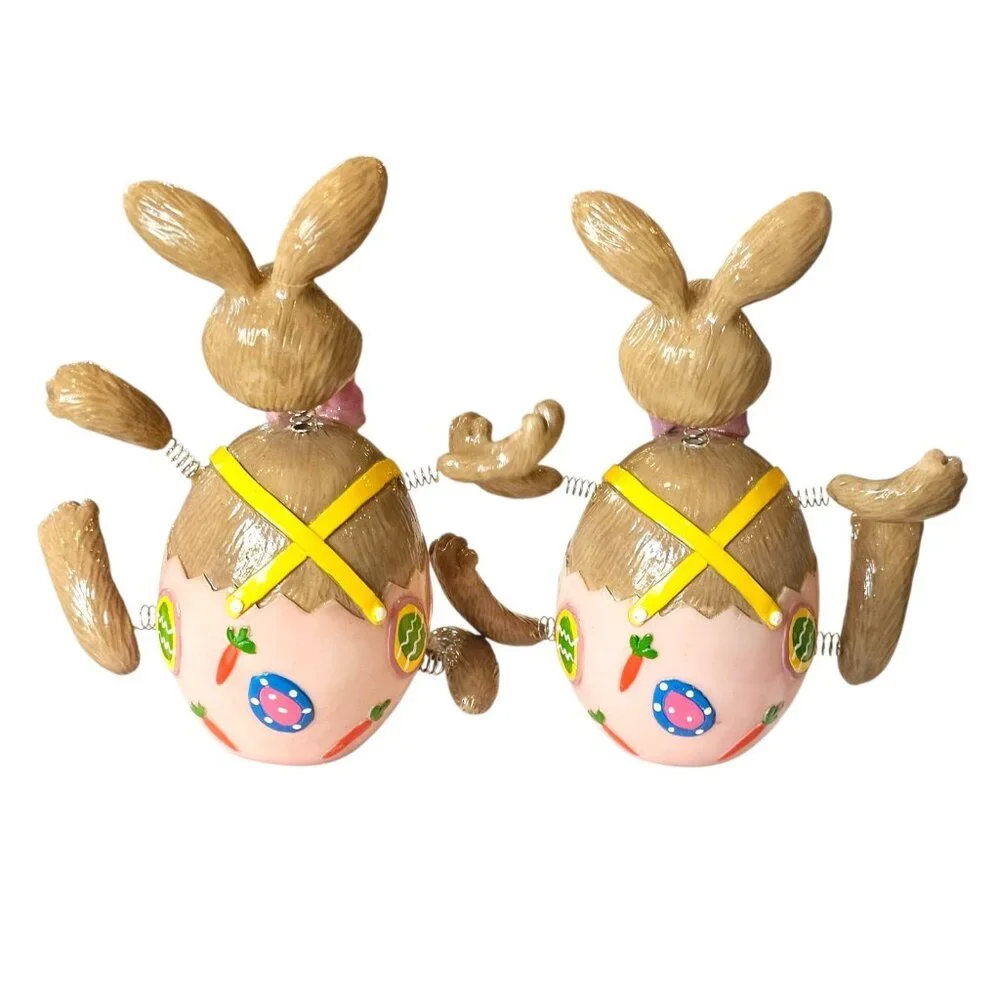 VTG Fitz‎ And Floyd Easter Jiggling Bunny Rabbits Figurines Bubbleheads 2004